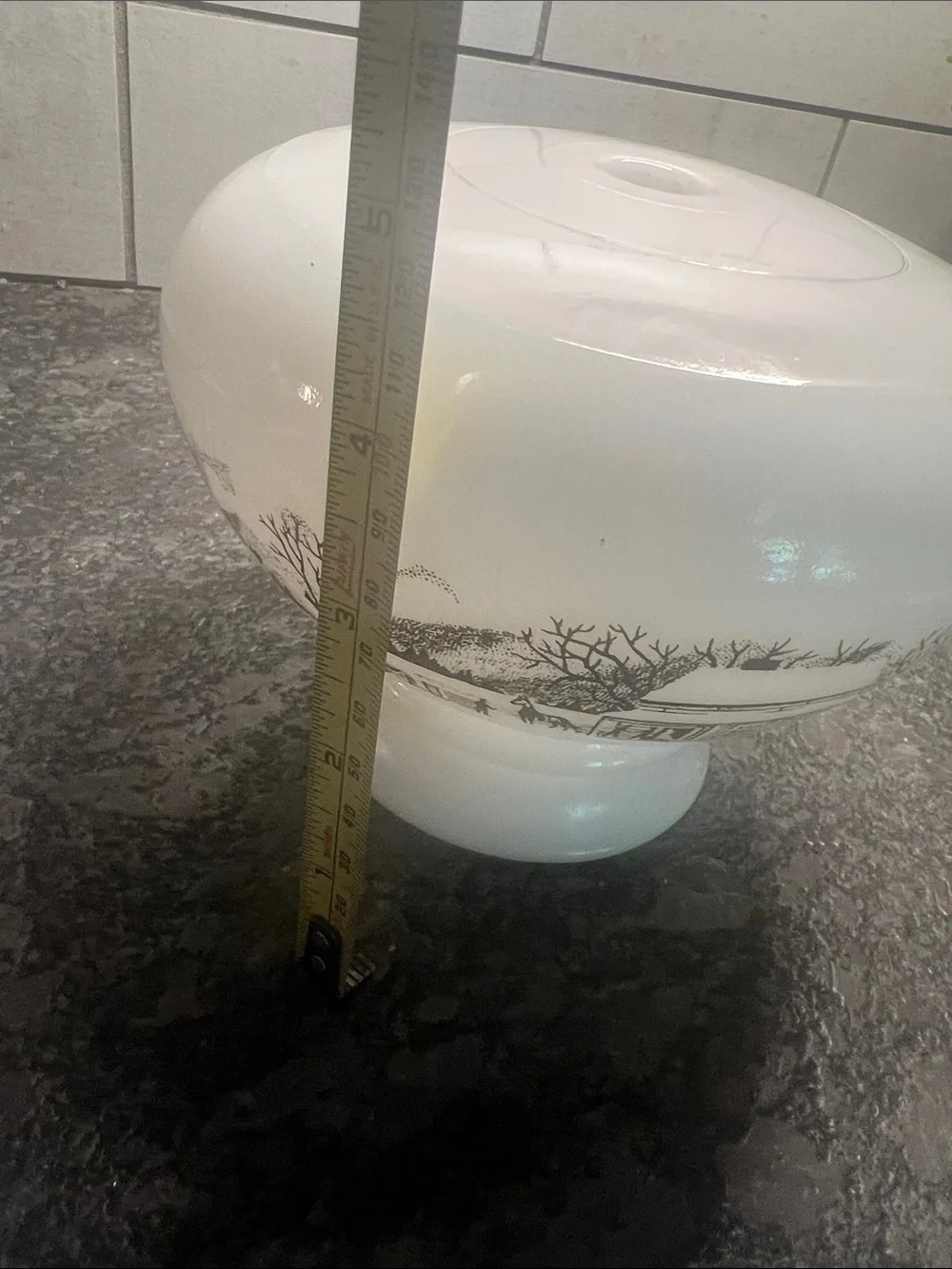 Currier and Ives White Milk Glass oil Lamp base only. See example pic.